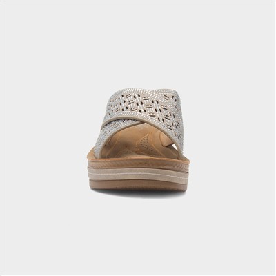 Womens Beige Wedge Mule Diamante Sandal