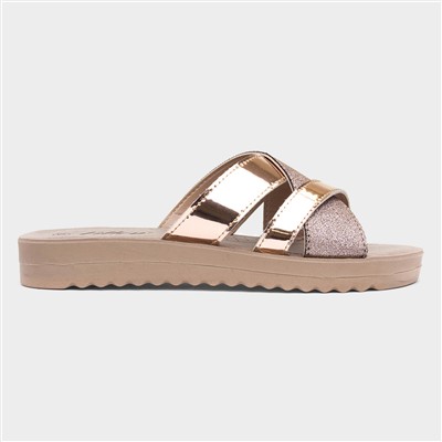 Womens Rose Gold Crossover Mule Sandal