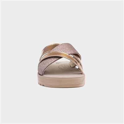 Womens Rose Gold Crossover Mule Sandal