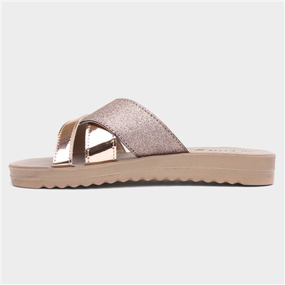 Womens Rose Gold Crossover Mule Sandal