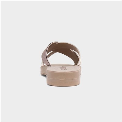 Womens Rose Gold Crossover Mule Sandal