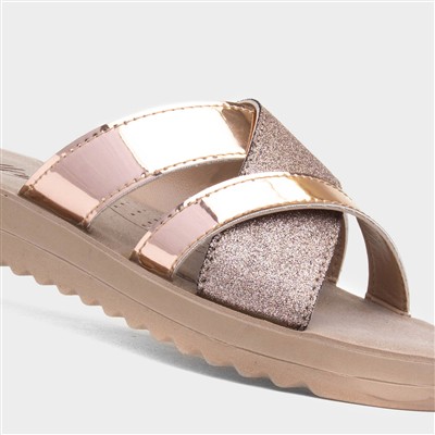 Womens Rose Gold Crossover Mule Sandal