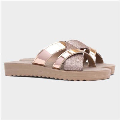 Womens Rose Gold Crossover Mule Sandal