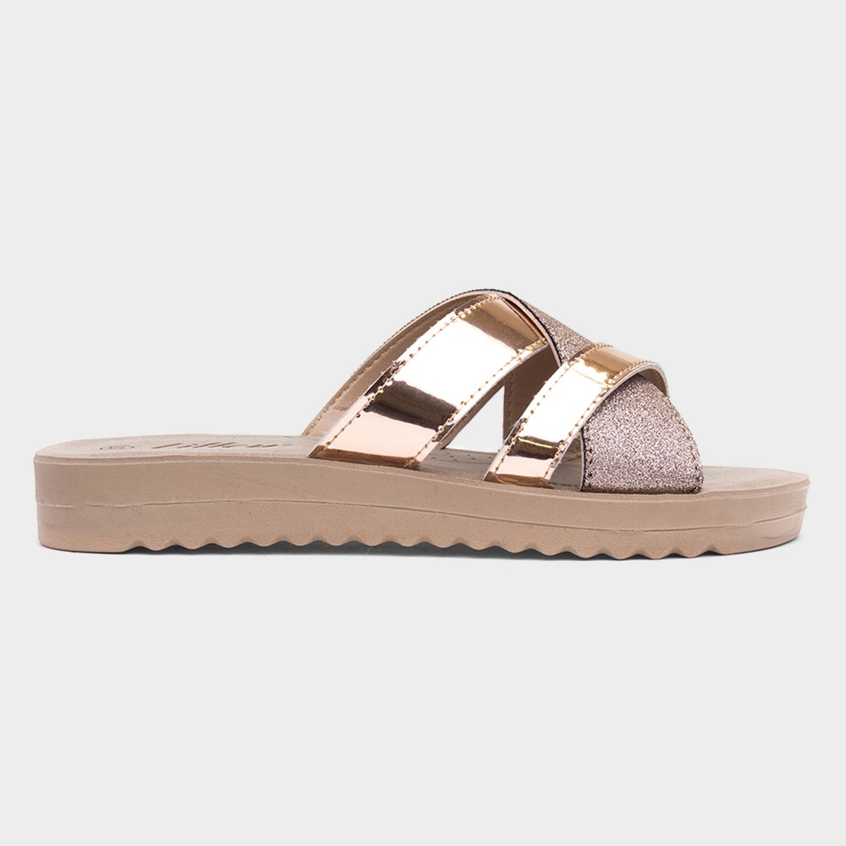 Womens Rose Gold Crossover Mule Sandal