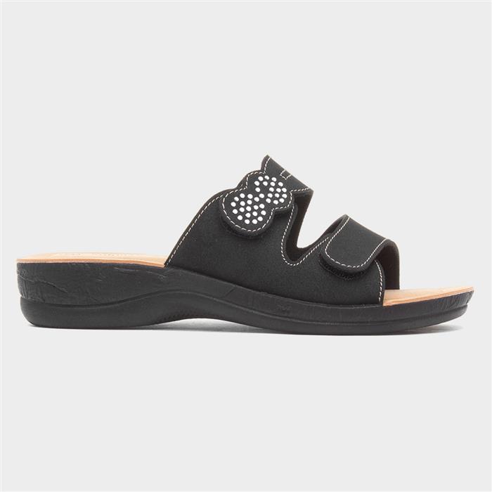 Womens Black Easy Fasten Mule Sandal
