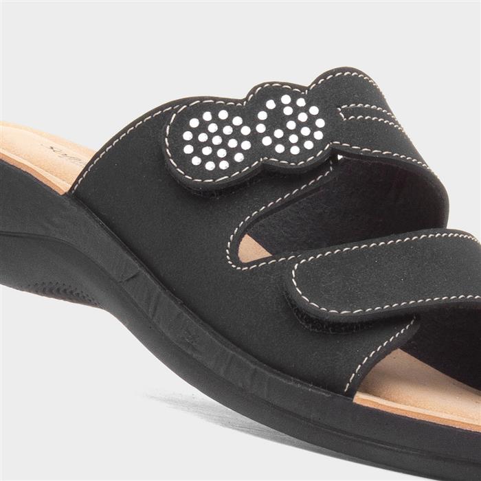 Womens Black Easy Fasten Mule Sandal