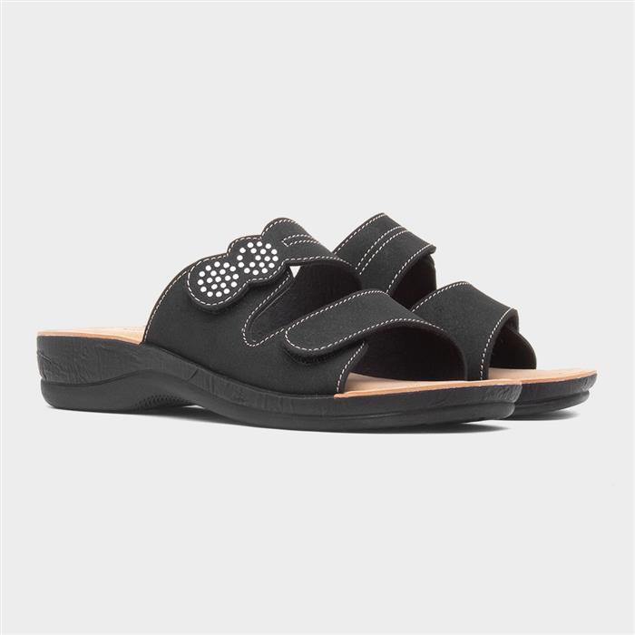 Womens Black Easy Fasten Mule Sandal