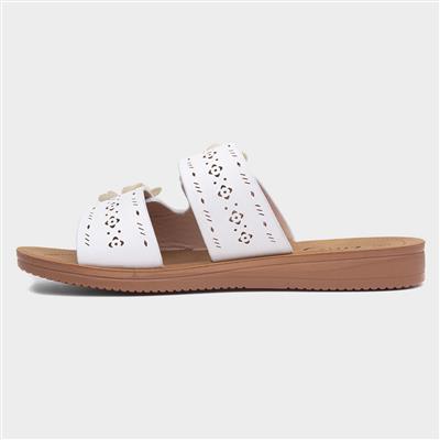 Sam Womens White Flower Mule Sandal