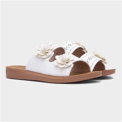 Sam Womens White Flower Mule Sandal