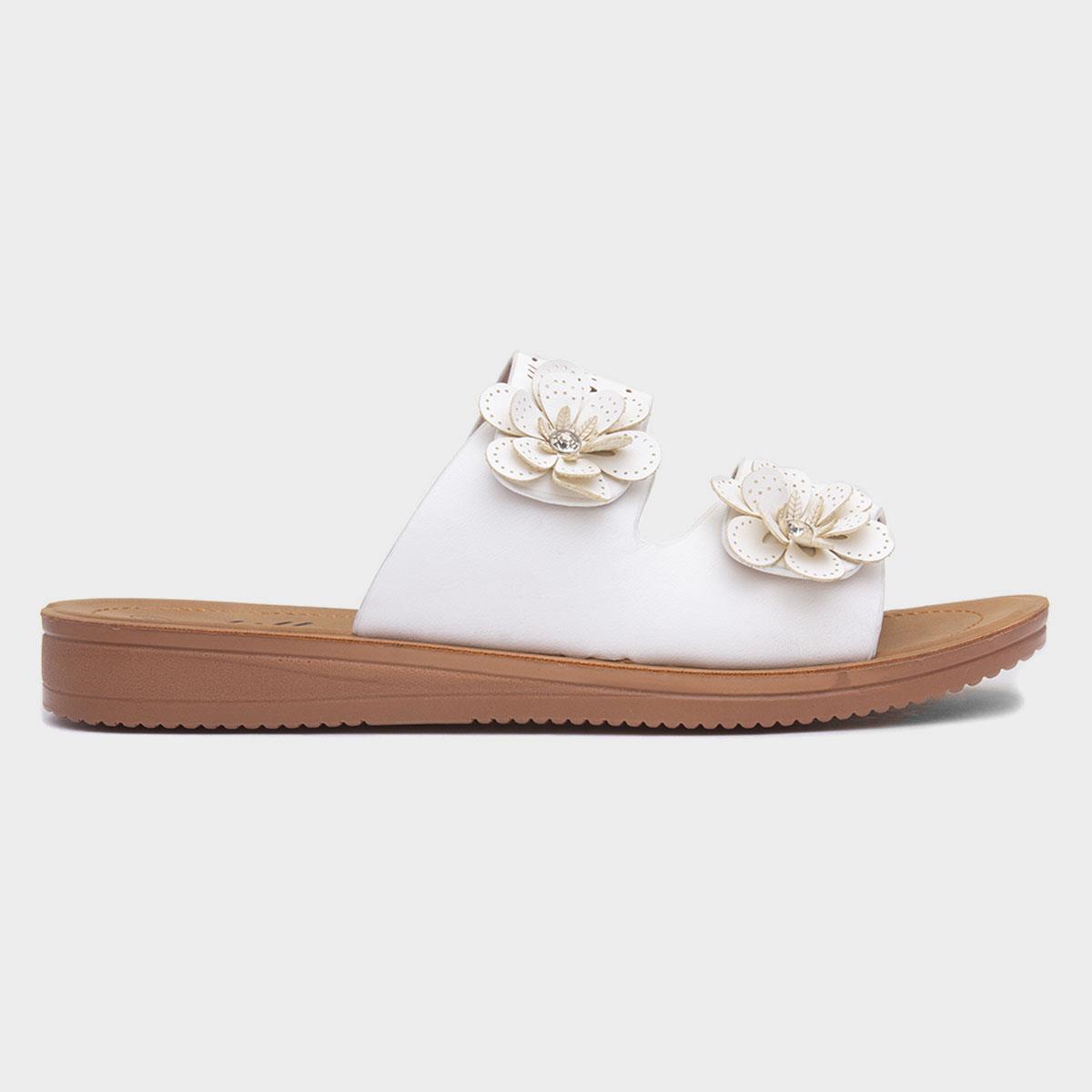 Sam Womens White Flower Mule Sandal