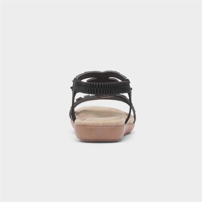 Womens Black Beaded Strappy Slip On Sandal