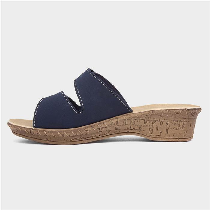 Womens Navy Wedge Diamante Mule Sandal