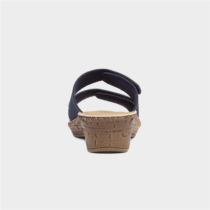 Womens Navy Wedge Diamante Mule Sandal