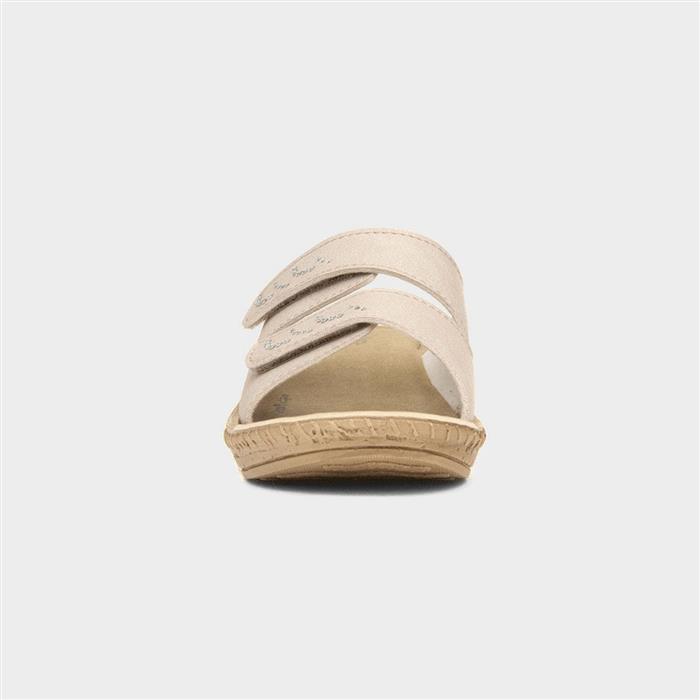 Womens Beige Wedge Diamante Mule Sandal