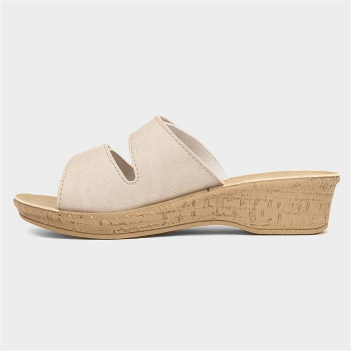 Womens Beige Wedge Diamante Mule Sandal