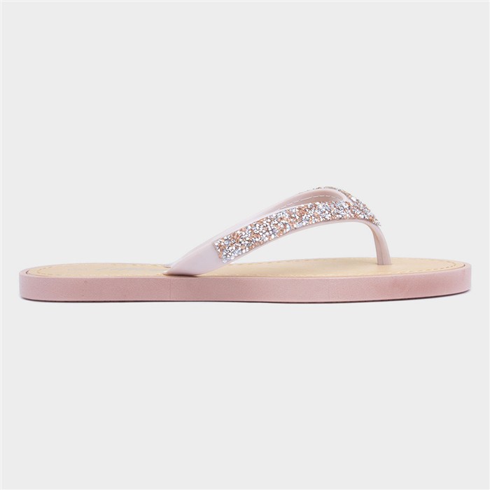 Womens Nude Diamante Toe Post Sandal