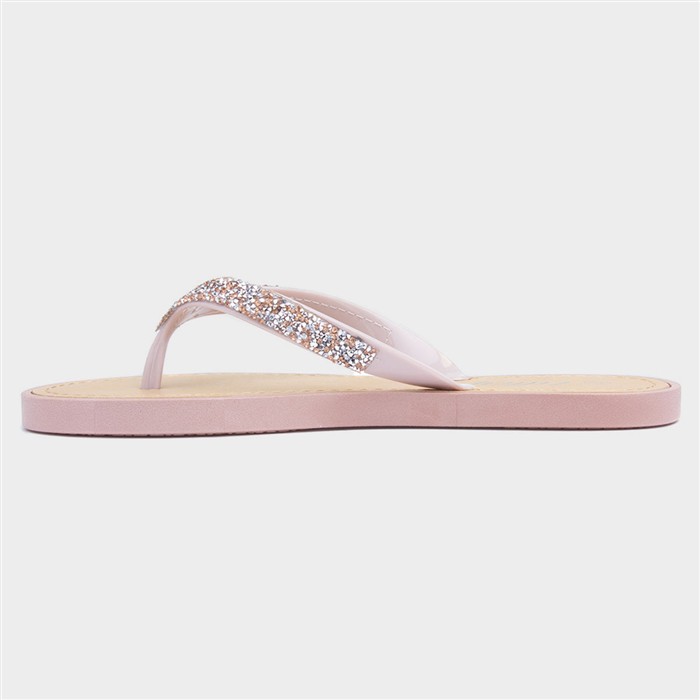 Womens Nude Diamante Toe Post Sandal