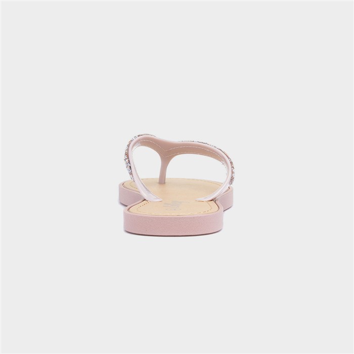 Womens Nude Diamante Toe Post Sandal