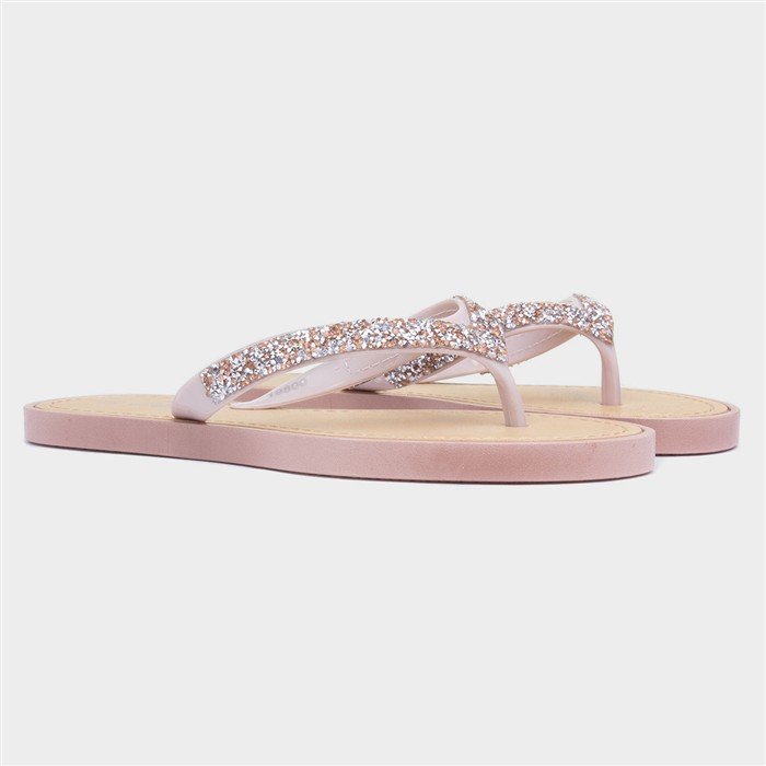 Womens Nude Diamante Toe Post Sandal