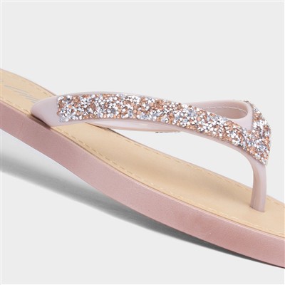 Womens Nude Diamante Toe Post Sandal