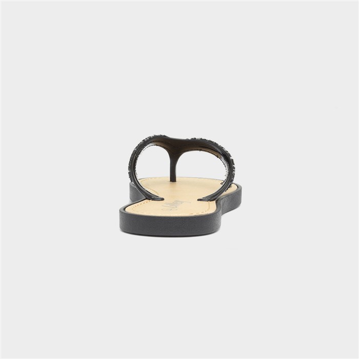 Womens Black Diamante Toe Post Sandals