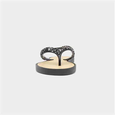 Womens Black Diamante Toe Post Sandals