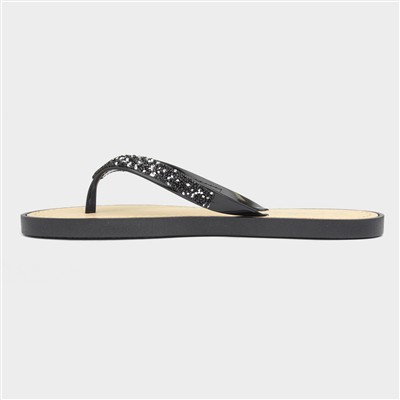 Womens Black Diamante Toe Post Sandals