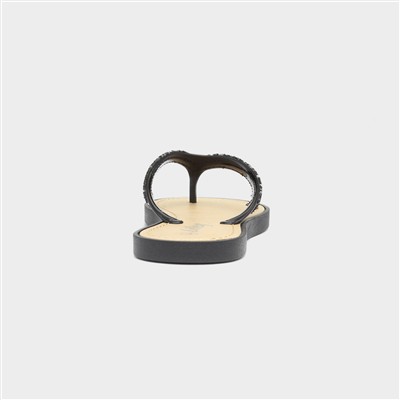 Womens Black Diamante Toe Post Sandals