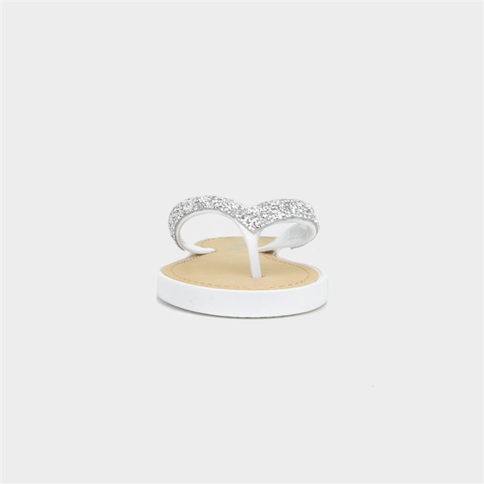 Womens White Diamante Toe Post Sandal