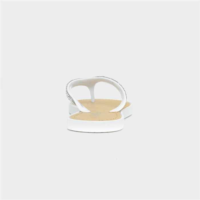 Womens White Diamante Toe Post Sandal