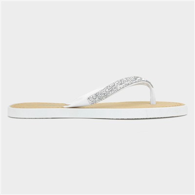 Womens White Diamante Toe Post Sandal