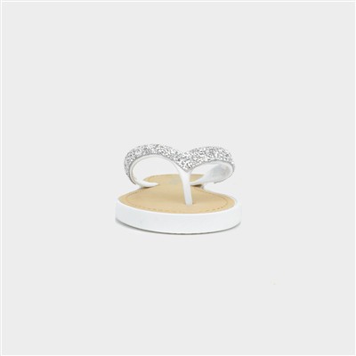 Womens White Diamante Toe Post Sandal