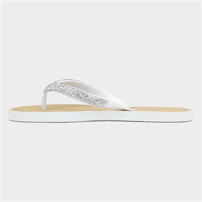 Womens White Diamante Toe Post Sandal