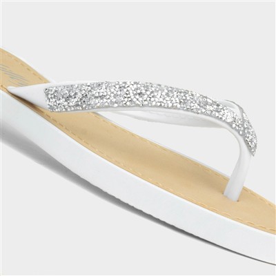 Womens White Diamante Toe Post Sandal