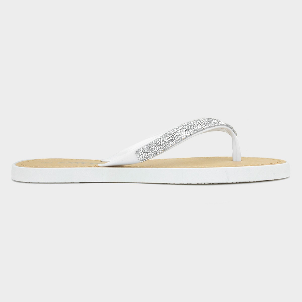Womens White Diamante Toe Post Sandal