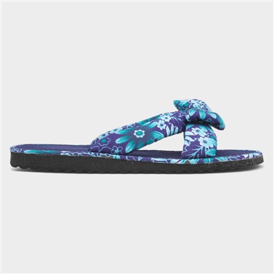 Womens Blue Floral Beach Mule