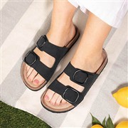 Lilley Womens Black Double Buckle Mule Sandal (Click For Details)