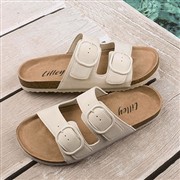 Lilley Womens Cream Double Buckle Mule Sandal (Click For Details)