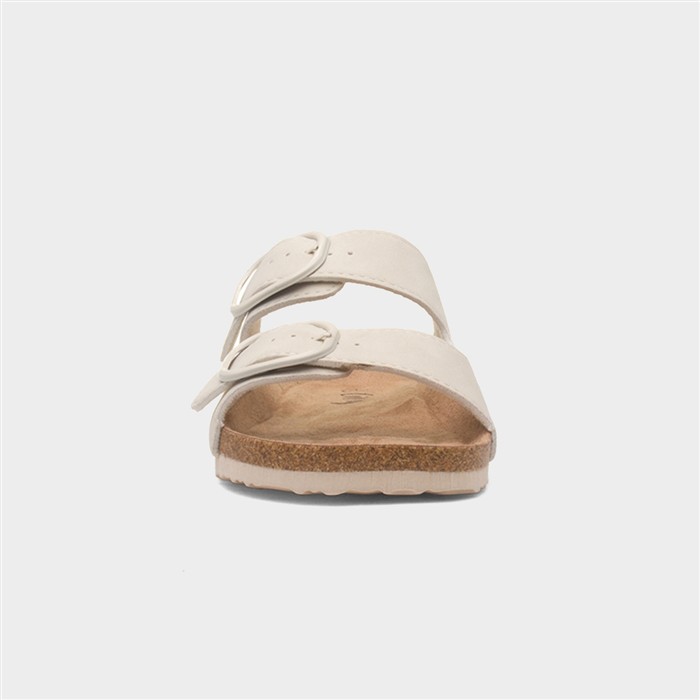 Womens Cream Double Buckle Mule Sandal