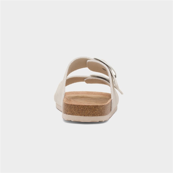 Womens Cream Double Buckle Mule Sandal