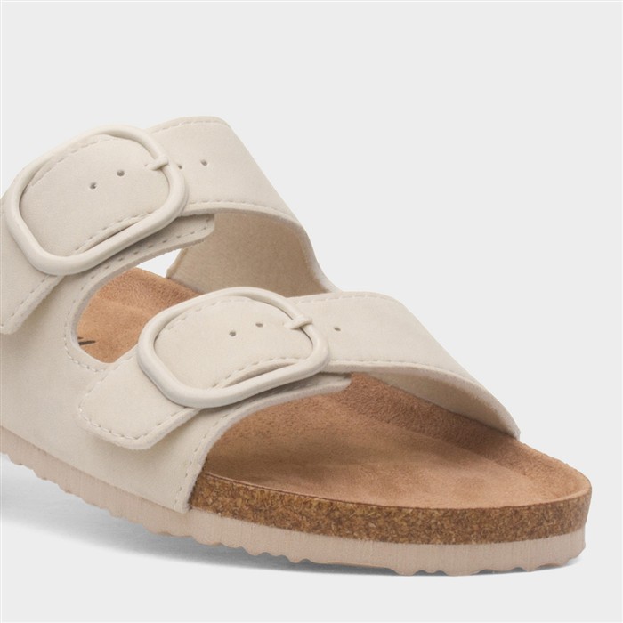 Womens Cream Double Buckle Mule Sandal