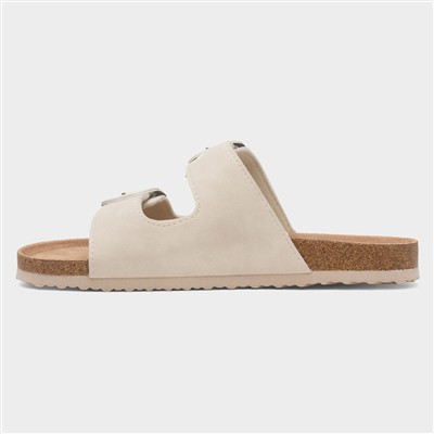 Womens Cream Double Buckle Mule Sandal