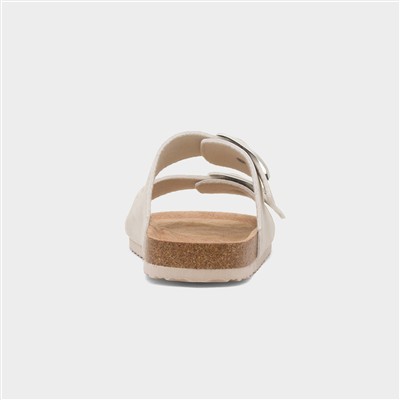 Womens Cream Double Buckle Mule Sandal