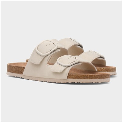 Womens Cream Double Buckle Mule Sandal