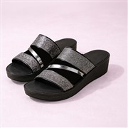 Lilley Womens Black Glitter Wedge Mule Sandal (Click For Details)