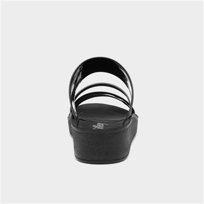 Womens Black Glitter Wedge Mule Sandal