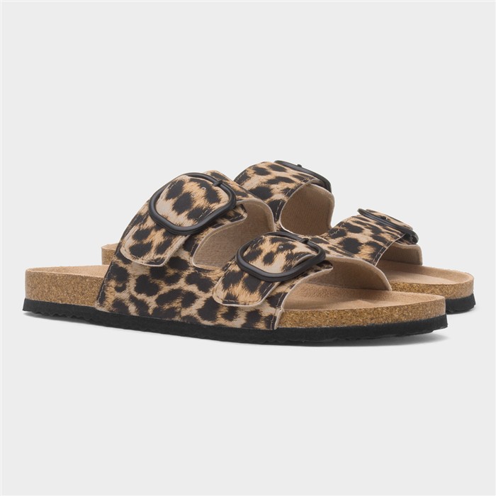 Womens Multi Leopard Print Mule Sandal