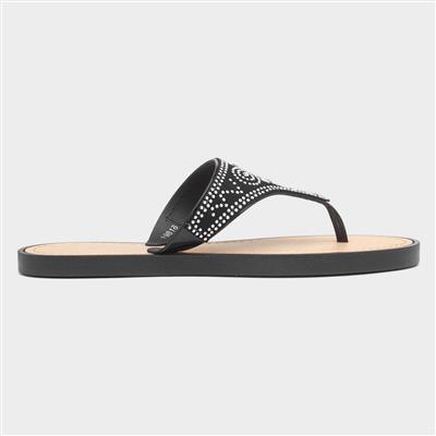 Star Womens Black Diamante Toe Post Sandal