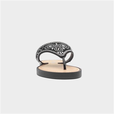 Women's Black Diamante Toe Post Sandals