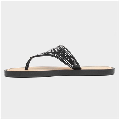 Women's Black Diamante Toe Post Sandals